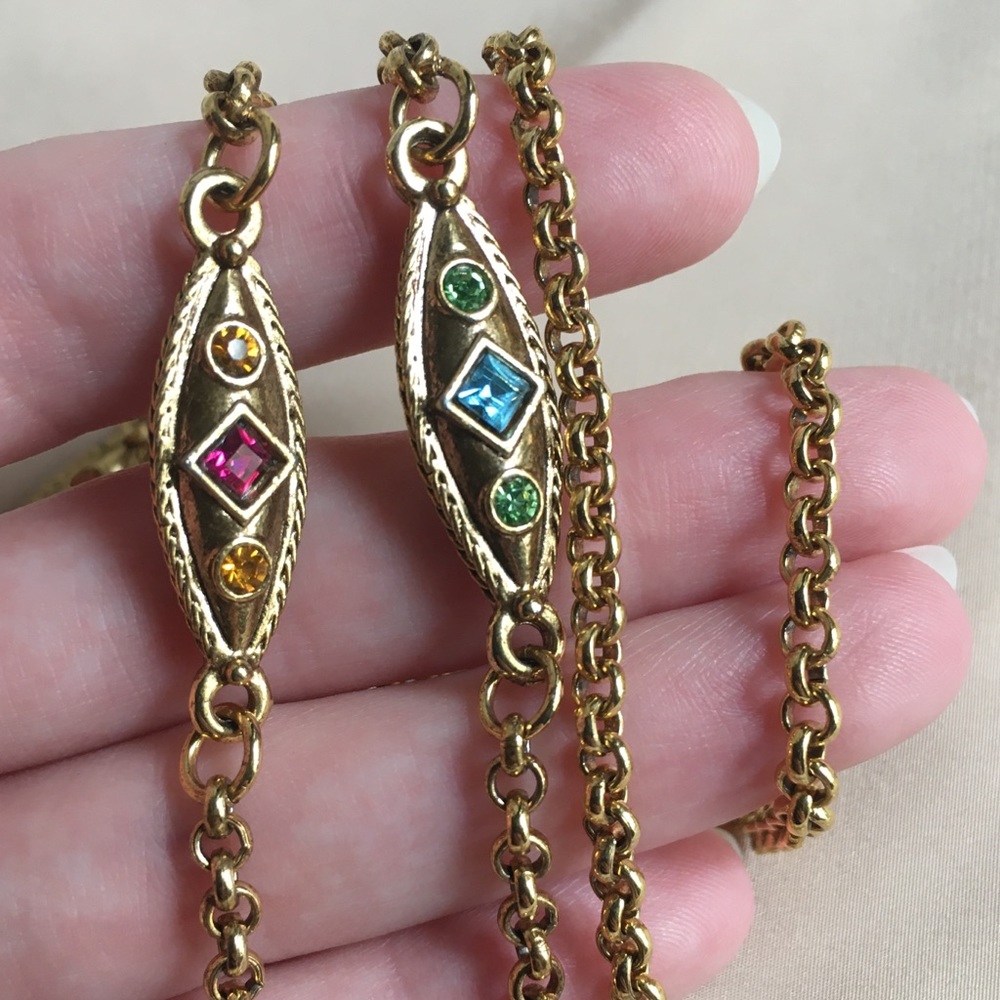 Two-Tone Jewel Necklace, Renaissance Navette Links - Picture 2 of 9